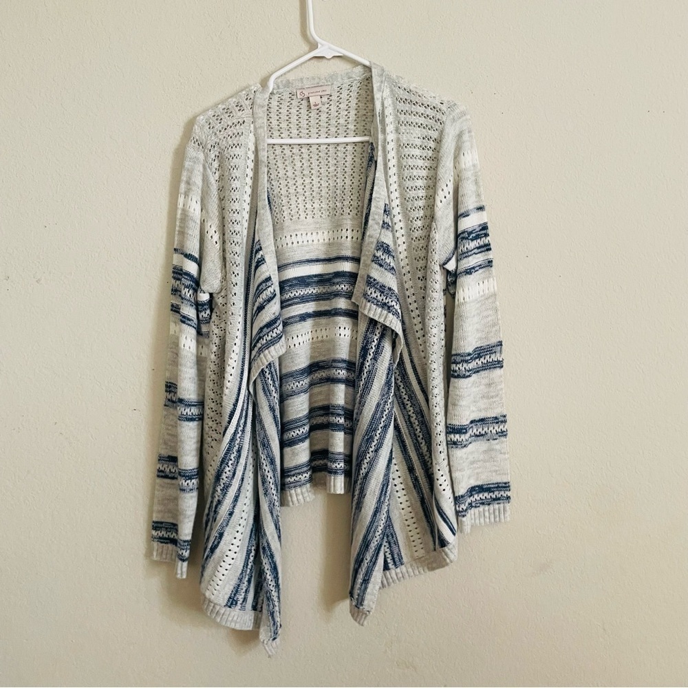 CB est.1962 woman's Striped Open-Front draped Cardigan Sweater size L crochet
